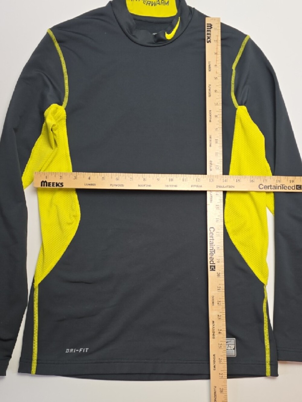 Nike Pro Combat Black/Yellow Dri Fit Top Training Stretch Gym Long Sleeve Shirt - Picture 6 of 7